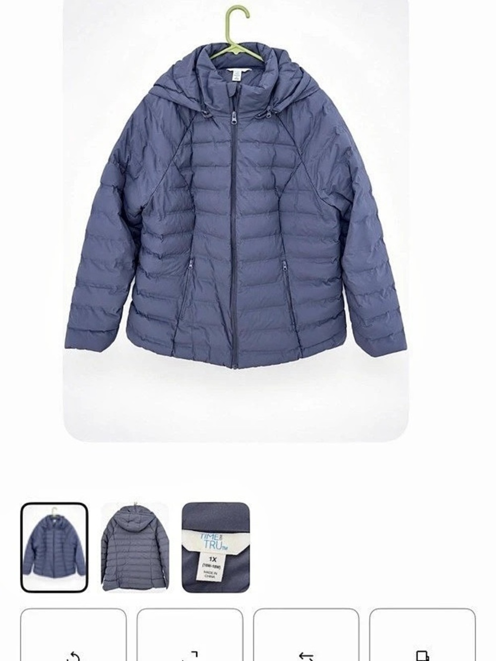 Time and Tru Women's Puffer Jacket Blue Size XL Like New